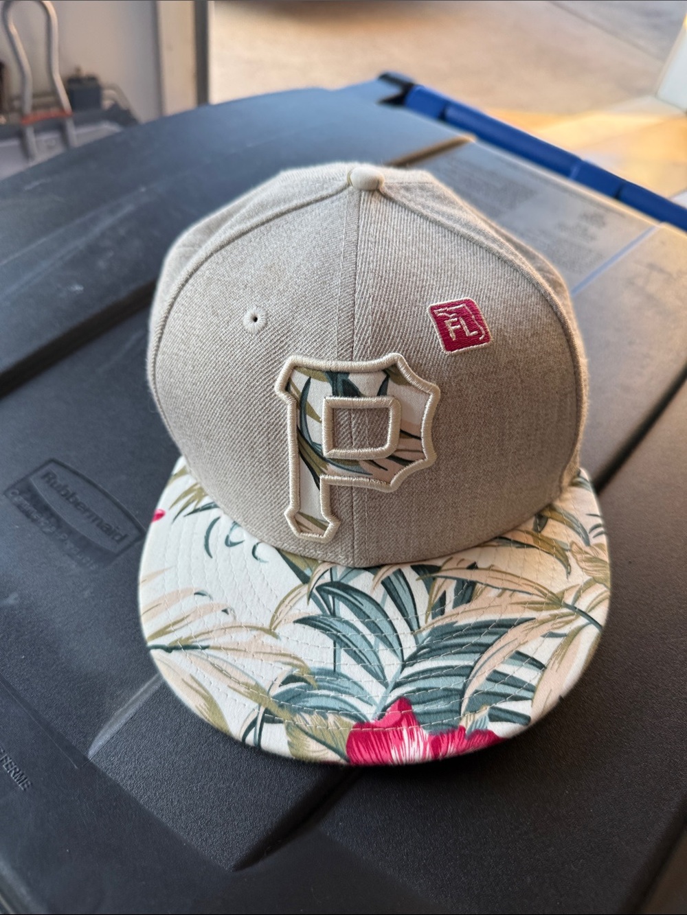 Beige Floral Brim Snapback Hat with Embroidered 'Pittsburgh Pirates’ logo